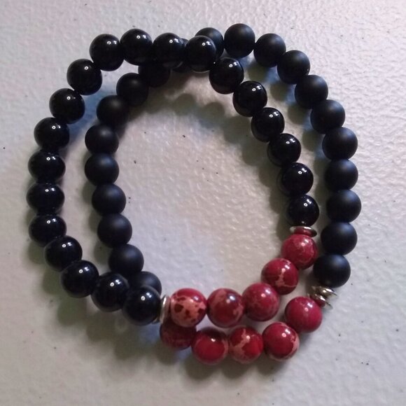 Deep Red Sea Sediment Jasper Beaded Stone Bracelet! Unisex Stretch Bracelet - Picture 5 of 10